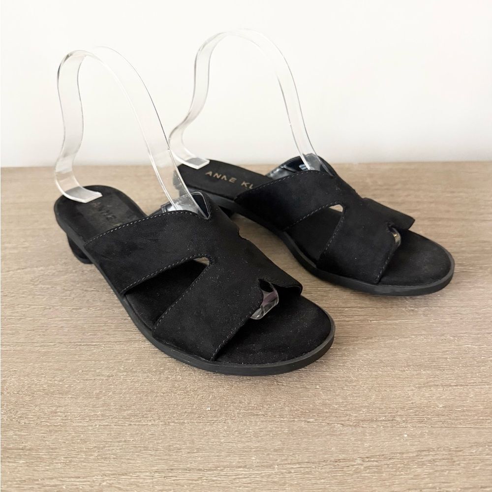 Anne Klein iFlex Tania Slide Heel Sandal in Black Faux Suede Size 7